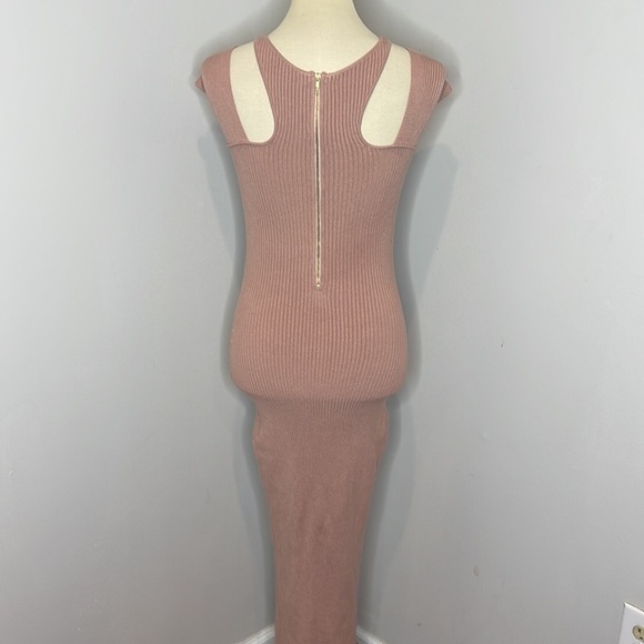 Self Portrait | Ribbed Knit‎ Cutout Midi Dress Rose | M - Picture 4 of 10